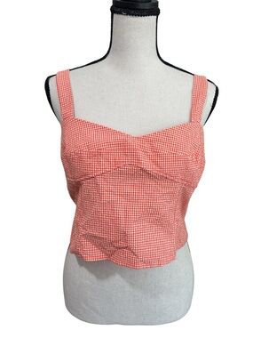 Zara Orange White Gingham Check Sweetheart Sleeveless Crop Tank Top Size XL